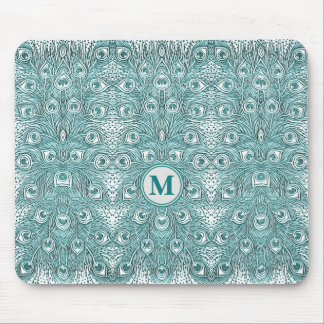 Monogramm der Vintagen Jugendstil-Aquamarinen Pfau Mousepad