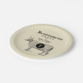 Monogramm der Vintagen Kuhleder-Pensionspolette Pappteller (Schrägansicht)