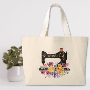 Monogramm der Vintagen Nähmaschine für Flora und F Jumbo Stoffbeutel