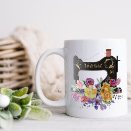 Monogramm der Vintagen Nähmaschine für Flora und F Zweifarbige Tasse
