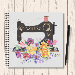 Monogramm der Vintagen Nähmaschine für Flora und Notizblock