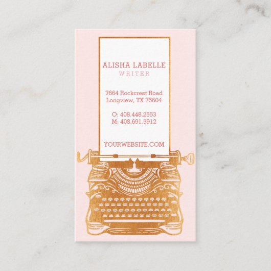 Monogramm der Vintagen Rosa- und Goldunterholz-Sch Visitenkarte (Vorderseite)