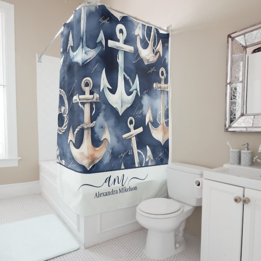 Monogramm der Wasserfarbe der Seezunge Duschvorhang (Beispiel)