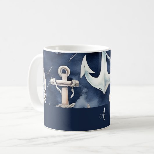 Monogramm der Wasserfarbe der Seezunge Kaffeetasse (Vorderseite Links)