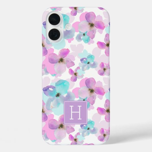 Monogramm der Wasserfarben-Blume Case-Mate iPhone Hülle (Rückseite)