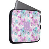 Monogramm der Wasserfarben-Blume Laptopschutzhülle (Vorne Rechts)