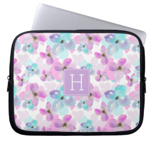 Monogramm der Wasserfarben-Blume Laptopschutzhülle