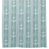 Monogramm der weißen Ankerschiene Türkis Duschvorhang (Vorderseite)