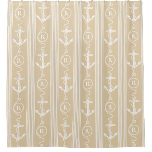 Monogramm der weißen Ankerseilbahn Duschvorhang (Vorderseite)