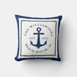 Monogramm der weißen Navy Blue Nautical Anchor-Fam Kissen