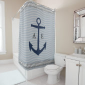 Monogramm der weißen Ropes und der Navy Anchor Duschvorhang (Beispiel)