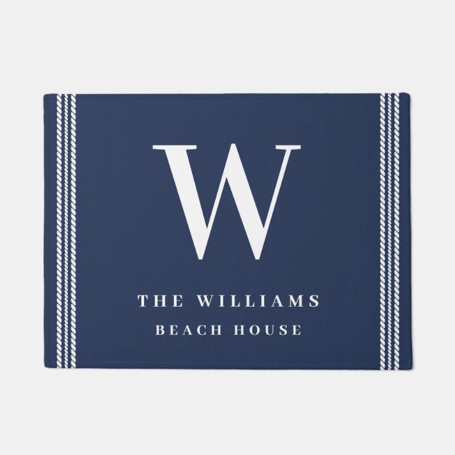 Monogramm der weißen Seiltafel der Nautik Fußmatte (Vorderseite)