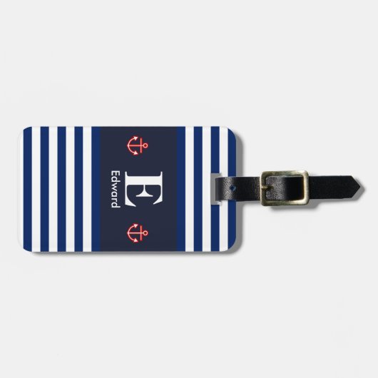 Monogramm der weißen Streifen der Nautik Gepäckanhänger (Vorderseite horizontal)