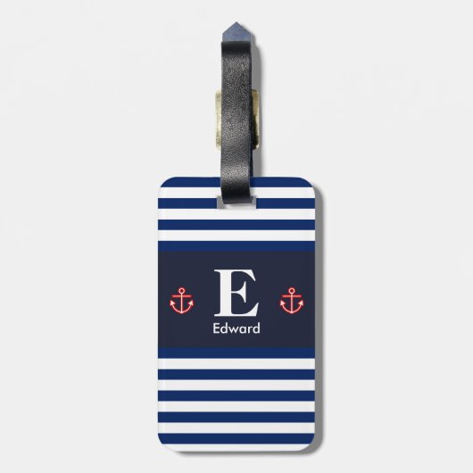 Monogramm der weißen Streifen der Nautik Gepäckanhänger (Rückseite vertikal)