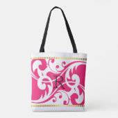 Monogramm der weißen und heißen rosa Geblüht golde Tasche (Rückseite)
