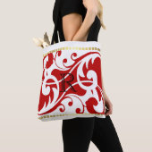 Monogramm der weißen und roten Geblüht Goldgrenzen Tasche (Von Nahem)