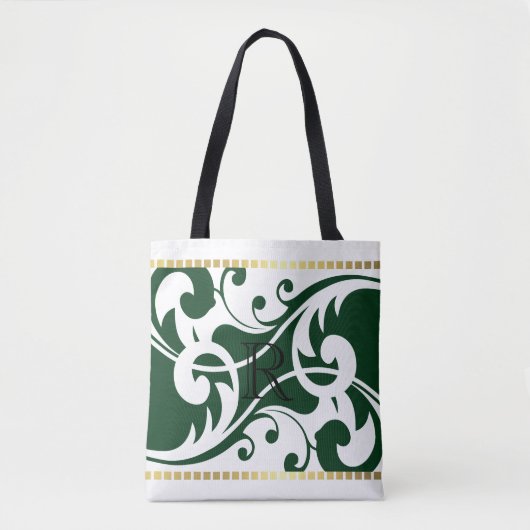 Monogramm der weißen und Smaragd Geblüht Goldgrenz Tasche (Vorderseite)