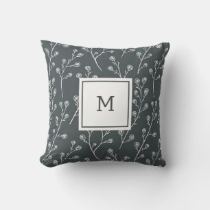Monogramm der weißen Wilden Blume Kissen
