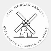 Monogramm der Windmühle-Illustration-Rücksendeadre Runder Aufkleber (Vorderseite)