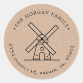 Monogramm der Windmühle-Illustration-Rücksendeadre Runder Aufkleber (Vorderseite)