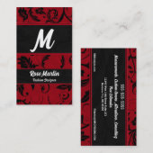Monogramm der Wirblen schwarzen Damasle Visitenkarte (Vorne/Hinten)
