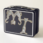 Monogramm des Abalone Pearl Metallic Cat Schriftar Metall Brotdose (Rückseite)