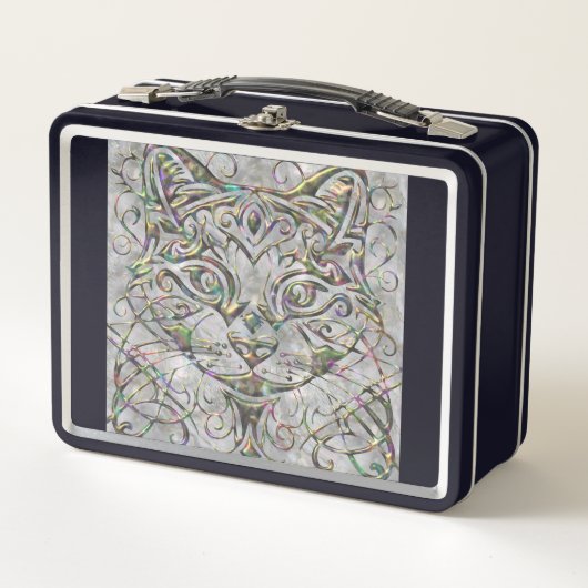 Monogramm des Abalone Pearl Metallic Cat Schriftar Metall Brotdose (Vorderseite)