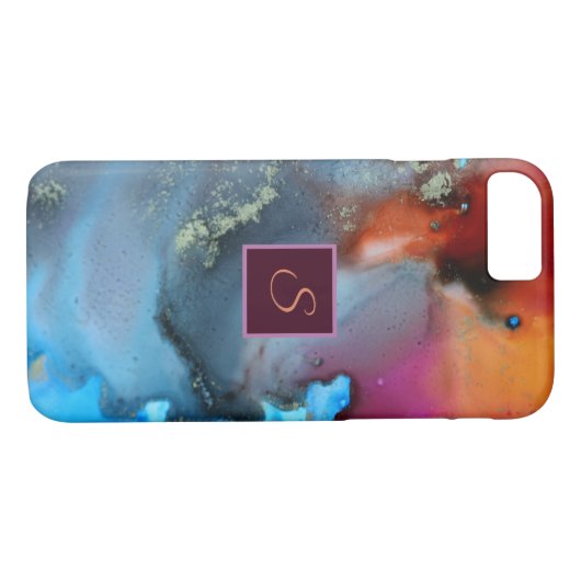 Monogramm des abstrakten Blauen Orangen Case-Mate iPhone Hülle (Rückseite (Horizontal))