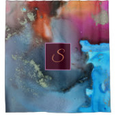 Monogramm des abstrakten Blauen Orangen Duschvorhang (Vorderseite)