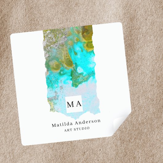 Monogramm des Alcohol Ink Glitzer Graphic Artist S Quadratischer Aufkleber