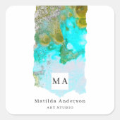 Monogramm des Alcohol Ink Glitzer Graphic Artist S Quadratischer Aufkleber (Vorderseite)