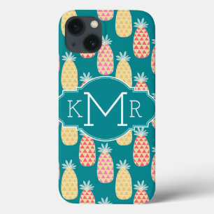 Monogramm des Ananas-Gekritzel-Muster- iPhone 13 Hülle