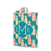 Monogramm des Ananas-Gekritzel-Muster-| Flachmann (Links)