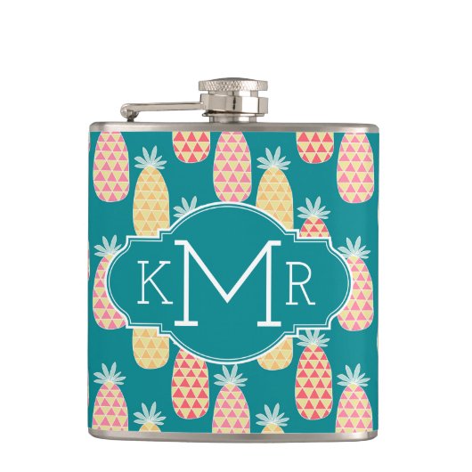 Monogramm des Ananas-Gekritzel-Muster-| Flachmann (Vorderseite)