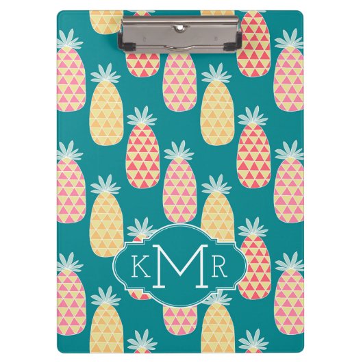 Monogramm des Ananas-Gekritzel-Muster-| Klemmbrett (Vorderseite)