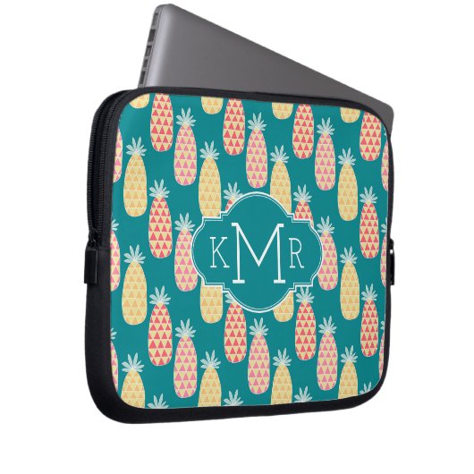 Monogramm des Ananas-Gekritzel-Muster-| Laptopschutzhülle (Vorne Rechts)