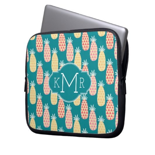Monogramm des Ananas-Gekritzel-Muster-| Laptopschutzhülle (Vorderseite Links)
