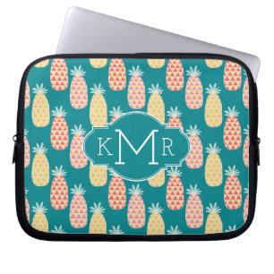 Monogramm des Ananas-Gekritzel-Muster- Laptopschutzhülle