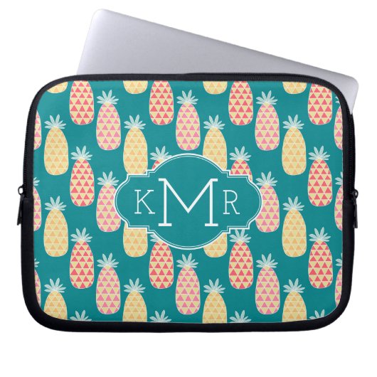 Monogramm des Ananas-Gekritzel-Muster-| Laptopschutzhülle (Vorderseite)