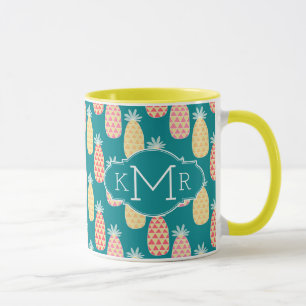 Monogramm des Ananas-Gekritzel-Muster-  Tasse