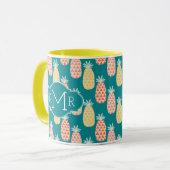 Monogramm des Ananas-Gekritzel-Muster-| Tasse (Vorderseite Links)
