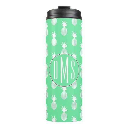 Monogramm des Ananas-tadelloses Muster-| Thermosbecher (Vorderseite)