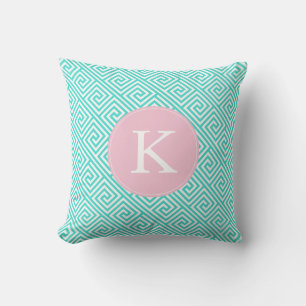 Monogramm des Aqua- und Pink-griechischen Schlüsse Kissen