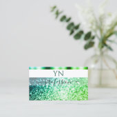 Monogramm des Aquamarin-grünen Glitzer, weiß, grün Visitenkarte (Stehend Vorderseite)
