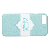 Monogramm des aquamarinen Glitzer Case-Mate iPhone Hülle (Rückseite (Horizontal))