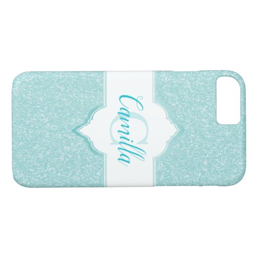 Monogramm des aquamarinen Glitzer Case-Mate iPhone Hülle (Rückseite (Horizontal))