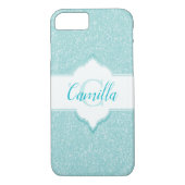 Monogramm des aquamarinen Glitzer Case-Mate iPhone Hülle (Rückseite)