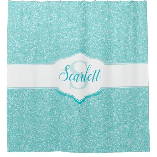 Monogramm des aquamarinen Glitzer Duschvorhang (Vorderseite)