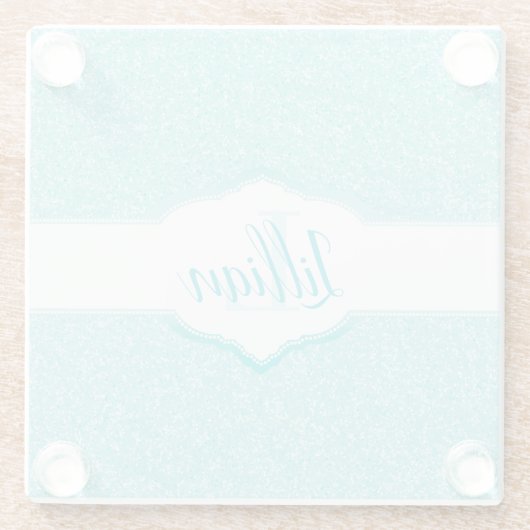 Monogramm des aquamarinen Glitzer Glasuntersetzer (Rückseite)