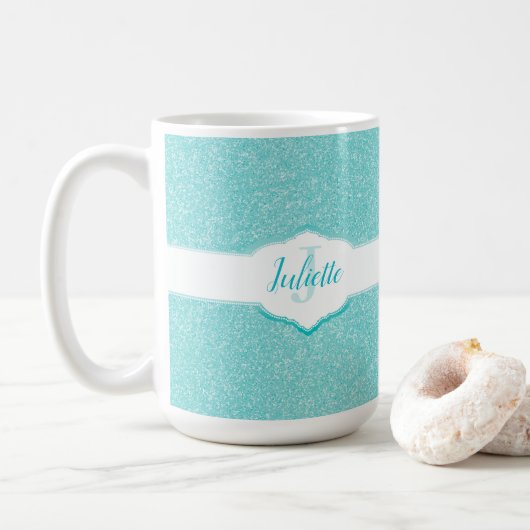Monogramm des aquamarinen Glitzer Kaffeetasse (Mit Donut)